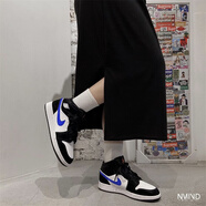 耐克（NIKE）Air Jordan 1 Mid GS AJ1 女款防滑耐磨中幫復(fù)古運(yùn)動(dòng)休閑籃球鞋 554725-084黑白藍(lán) 35.5