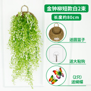 圆林仿真金钟柳壁挂花藤塑料绿植物高仿真绢花塑料花吊兰假花盆栽装饰 2束短款白色（配大圆篮）