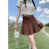 LANWEIFEILEI辣妹荷葉邊牛仔半身裙女夏季新款高腰魚(yú)尾裙A字包臀短裙裙子 02款咖色 S