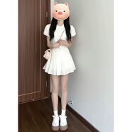 GARNUO學(xué)院風(fēng)泡泡袖白色襯衫連衣裙子女夏季法式氣質(zhì)小個子初戀收腰短裙 白色【裙子+短褲】 L 【111-120斤】