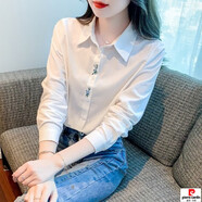 皮爾卡丹春季純棉刺繡白色襯衫女年新款長(cháng)袖氣質(zhì)全棉上衣遮肚洋氣襯衣 白色 XL