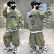 澤斯熊兒童裝男童春裝套裝2025新款衛衣春秋款運動(dòng)服中大童男孩帥氣衣服 綠色 常規 150