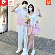 皮爾卡丹（pierre cardin）情侶裝一衣一裙T恤顯瘦方領(lǐng)漸變公主短裙子蓬蓬泡泡袖連衣短裙 2318兩件裝(男T+女裙備注尺碼) 2XL