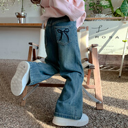 熙克賓威女童褲子2025新款春裝兒童洋氣牛仔褲女大童春秋季寬松闊腿長褲 藍色春秋 130