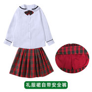 米兔果深圳小學生校服長袖套裝校服褲兒童運動服學生裝外套加絨加厚冬季 女孩長袖襯衫+冬裙+領結 120碼