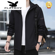 花花公子（PLAYBOY）外套男春秋季2025潮流痞帥連帽休閑夾克男百搭春裝衣服 黑色 2XL