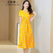 衣典零一（LEDIALYI）2025夏季女裝新款杭州高端氣質(zhì)品牌真絲連衣裙桑蠶絲碎花裙子夏天 黃色 XL