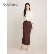 音兒（YINER）Goodland美地秋季不規(guī)則打褶側(cè)開衩包臀針織半身裙 深咖 S