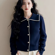 燕潯復(fù)古中國結(jié)盤扣紅色毛衣女秋冬新款小立領(lǐng)寬松過年外穿本命年上衣 1231#藏青色 常規(guī) L 適合105-135斤