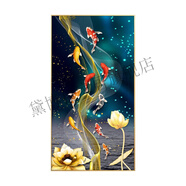 黛博拉現(xiàn)代輕奢玄關(guān)鉆石繡九魚圖十字2023新款線繡客廳荷花鉆石畫掛 自己貼 鉆石畫滿鉆 畫布70x130畫