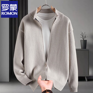 羅蒙（ROMON）開(kāi)衫毛衣外套男針織衫秋冬季加厚保暖半高領(lǐng)打底衫外穿 A113-8601卡其 L 建議120-140斤