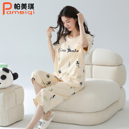 帕美琪睡衣女夏季純棉短袖圓領(lǐng)甜美寬松家居服青年簡(jiǎn)約七分褲套裝可外穿 7203 XL (170) 120-140斤