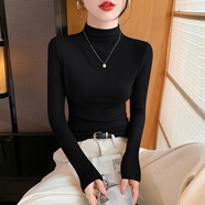 嘉麗薇半高領(lǐng)短袖女夏季新款高彈修身上衣白色內(nèi)搭顯瘦t恤中領(lǐng)打底衫女 黑色【長(zhǎng)袖】 L