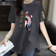 清倉(cāng)撿漏尾單大牌剪標(biāo)國(guó)潮媽媽裝大碼短袖t恤女夏正肩體恤打底衫 48白字母深灰色【中】臉譜 L 100-115斤
