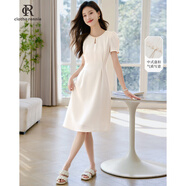 clotho Rennie品牌女裝白色連衣裙女2026年夏季新款氣質(zhì)百搭法式中長(cháng)款蓬蓬裙子 米白色 M