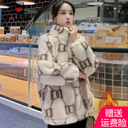 AEMAPE外套女2025春秋冬季新款羊剪絨韓版寬松加棉羊羔毛短外套女 米白色D字母 M _85-110