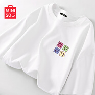 名創(chuàng  )優(yōu)品（MINISO）短袖2025新款女夏季胖mm大碼顯瘦寬松女裝純棉半袖夏天正肩女t恤 白色(m方塊笑臉胸標) S 155 (純棉T恤 舒適好搭)