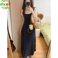 DXOT2025年夏季碎花小清新吊帶連衣裙女夏季過膝款減齡玫瑰花吊帶長裙 上衣+吊帶裙 M 建議95-105斤