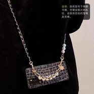 桐汝壁珍珠山茶花手鏈適用pura70華為mate60榮耀100pro手機殼magic6斜挎 黑金水鉆+手鏈+掛繩 vivo X90S