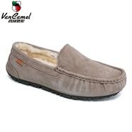 西域駱駝（VANCAMEL）2023年翻毛豆豆鞋男真皮休閑磨砂皮鞋秋季透氣開(kāi)車(chē)懶人鞋 卡其色加絨 39 標準皮鞋號碼