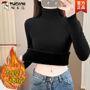啄木鳥(niǎo)（TUCANO）羊毛一體絨加絨毛衣女保暖加厚半高領(lǐng)秋冬內(nèi)搭套頭打底衫純羊毛衫 黑色【高領(lǐng)款】 S【建議80-90斤】 【加厚一體絨