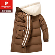 皮爾卡丹（pierre cardin）羽絨服男中長(cháng)款冬季新款連帽男士加厚保暖時(shí)尚漸變防寒服休閑外套 2313焦糖色 L 【建議116-130斤】