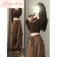 蘭伶坊爵士舞服裝女套裝韓版學(xué)生少女兩件套美式復(fù)古辣妹風(fēng)字母 褐色上衣 高質(zhì)量品質(zhì) XL 關(guān)注收藏優(yōu)先發(fā)貨