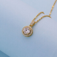 S999經(jīng)典圓包莫桑石項鏈韓版感D色莫桑鉆吊墜滿(mǎn)鉆鎖骨鏈 953DZ-黃金色鋯石款 足銀