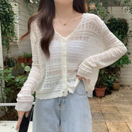 妙奕嘉外搭開(kāi)衫輕薄針織衫外套女2025夏季新款上衣配裙子罩衫空調(diào)衫披肩 白色 V領(lǐng)鏤空防曬開(kāi)衫 均碼