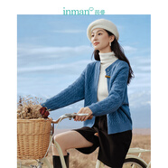 茵曼（INMAN）慵懶風麻花開衫針織毛衣外套2025春秋女裝新款寬松打底上衣 天藍色 XL