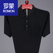 羅蒙（ROMON）仿桑蠶絲短袖T恤男夏季薄款中年商務(wù)休閑冰絲polo翻領(lǐng)有口袋上衣 3050黑色真口袋 4XL 190建議190-210斤