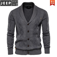 JEEP SPIRIT針織開衫毛衣男外套春秋青果領(lǐng)麻花棉質(zhì)V.領(lǐng)男款高級(jí)針織衫潮復(fù)古 深灰 L 130-145斤左右
