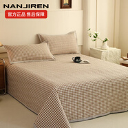 南極人雙面全棉床蓋三件套簡約冬季加厚純棉不位移床單罩配被套四件套 艾維斯-咖+小密格咖【雙面全棉】 250*245cm床蓋+枕套一對