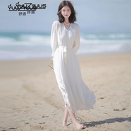 YUUZYUUS妤遇高檔品牌女裝法式氣質(zhì)連衣裙女2025年春秋新款修身顯瘦氣質(zhì)優(yōu) 白色 L