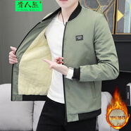 貴人熊外套男春秋季加絨加厚款休閑男裝上衣服男士立領(lǐng)短款秋裝保暖冬裝 軍綠色 2XL