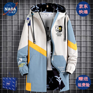 NASALIKE官方潮牌中長(cháng)款風(fēng)衣外套男春秋冬季大碼連帽外套學(xué)生涂鴉加絨外套 N72卡其色(春秋款) 4XL (180-190cm 175-195斤)