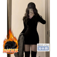 浪莎后媽性感包臀裙女秋冬黑色緊身連衣裙針織大衣內搭修身御姐短裙子 v領(lǐng)包臀裙  加絨【加長(cháng)款】 S