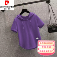 皮爾卡丹（pierre cardin）時(shí)尚連帽短袖t恤女夏季新款寬松遮肚顯瘦大碼胖mm減齡衛衣衫 紫色 XL