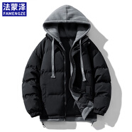 法蒙澤假兩件棉服男棉襖子男士秋冬季新款2024潮牌面包服男裝外套棉衣男 M062黑色 L 【110-125斤】