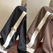 NASA BASE休閑褲子男秋冬季新款美式加絨直筒褲男青年寬松闊腿運(yùn)動(dòng)長褲子男 黑色+棕色 XL （建議120-150斤）