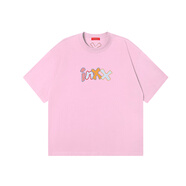 英克斯（inxx）王星越同款 趣味拼接花形logo短袖T恤男立體撞色五分袖上衣女 粉色 L