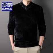 羅蒙（ROMON）2024秋冬季男士V領(lǐng)水貂絨毛衣中年加厚保暖休閑潮流打底針織衫 黑色 L (165)
