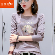 紅蜻蜓 長(cháng)袖t恤女2025年春季新款韓版打底衫時(shí)尚顯瘦女裝純棉上衣T恤 淺杏色 XL