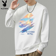 花花公子（PLAYBOY）長袖t恤男春秋新款潮流時尚簡約休閑衛(wèi)衣男百搭圓領寬松打底衫男 米色 XL