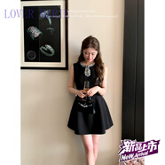 LOVER MARIE楊小卷千金風(fēng)圓領(lǐng)氣質(zhì)連衣裙女收腰時(shí)尚亮片生日禮服裙掐腰裙 黑色無袖 S 【90-100斤】