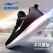 鴻星爾克（ERKE）男鞋跑步鞋冬款革面防潑水休閑跑鞋防風(fēng)保暖運動(dòng)鞋男鞋子 正黑/正白 39