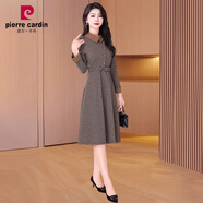 皮爾卡丹（pierre cardin）氣質(zhì)女士連衣裙長袖毛呢連衣裙女春秋款洋氣高貴夫人媽I媽 咖色- M 適合80-105斤