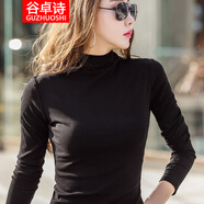 谷卓詩長袖打底衫女春秋新款半高領(lǐng)純色修身中領(lǐng)洋氣彈力冬季內(nèi)搭上衣 黑色 M
