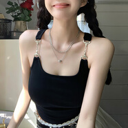 貞喜氣黑色吊帶背心女帶胸墊辣妹短款無袖夏季內(nèi)搭外穿修身打底上衣 【黑色均碼80-130斤】