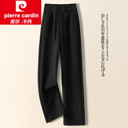 皮爾卡丹（pierre cardin）女裝雪尼爾闊腿褲女秋冬高腰加絨褲休閑褲子燈芯絨窄版春秋直筒褲 黑色【 款】 常規(guī) S 26-【建議80-95斤】